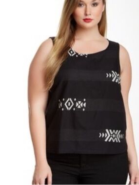 NWT Eileen Fisher tunic tank black geometric print tribal size 2X
